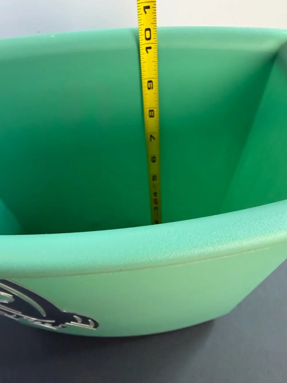 Vintage Sterilite MCM 60s Green Plastic Waste Basket Trash Can + Rocket Decal